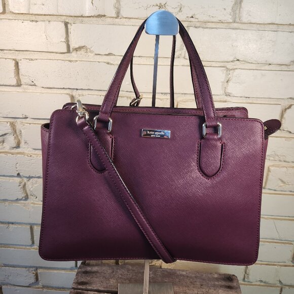 Like New Kate Spade Laurel Way Evanglelie Burgandy 2 Way Shoulder Bag Purse - Picture 2 of 13